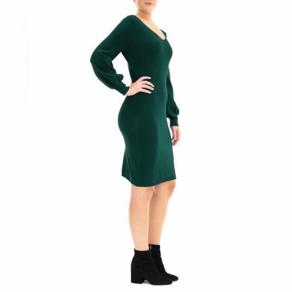 Nina Leonard Deep Green Long Sleeve Knit Dress - Picture 2 of 6